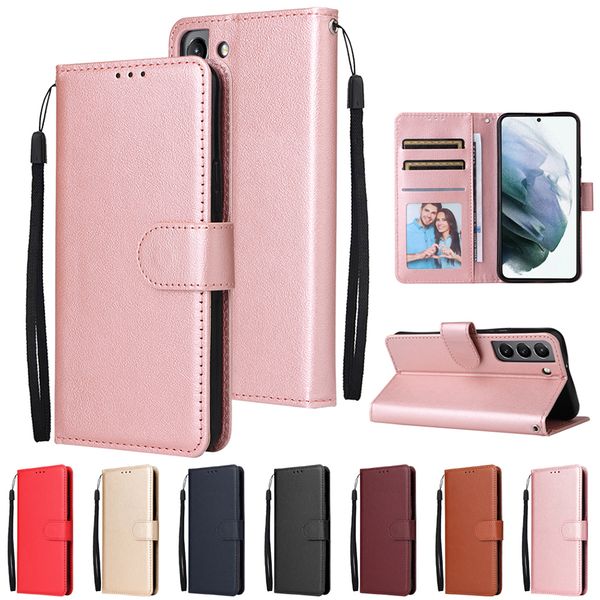 

leather wallet cases for samsung s22 ultra a13 a23 5g note 20 3-card phone case with p frame slot covers for iphone 14 13 12 11 pro max