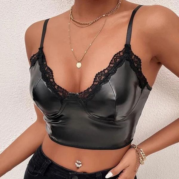 Canotte da donna Canottiere da donna Pizzo in pelle Cinturino sexy Reggiseno coppa petto Spilla Linea Lingerie Barba a 5 vie Top Per donnaDonna da donnaDonna