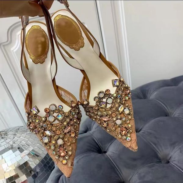 

designer rene caovilla heels women sandals 100% leather womens heel sandals fashion summer wedding dress shoes party metal buttons 3zdf, Black