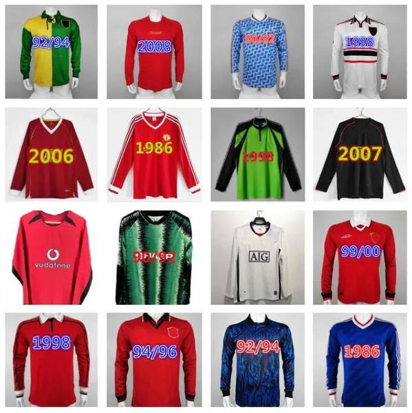 

manchesters long sleeve 1998 retro man soccer jerseys 90 92 94 96 98 99 00 02 04 06 07 08 09 10 vintage schmeichel goalkeeper football shirt, Black