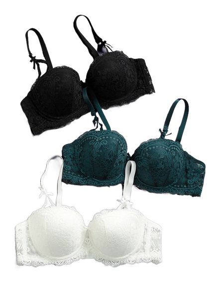 

3pack floral lace underwire bra v2fm#, Black;red