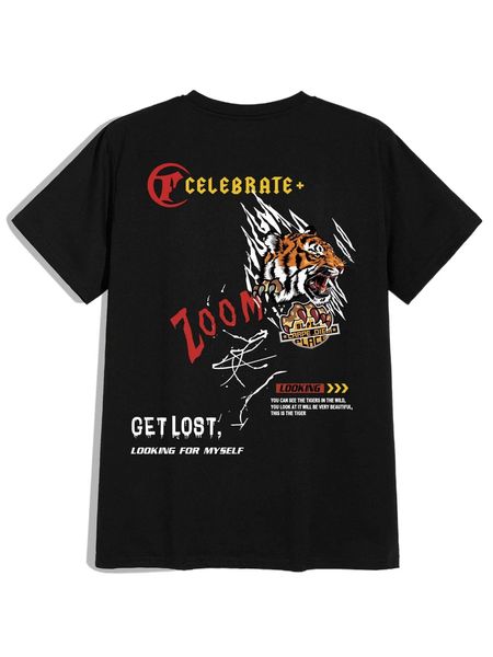 

romwe guys letter tiger graphic tee d6km#, White;black