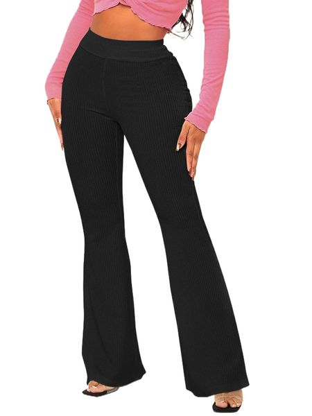 

sxy solid flare leg pants s1df#, Black;white