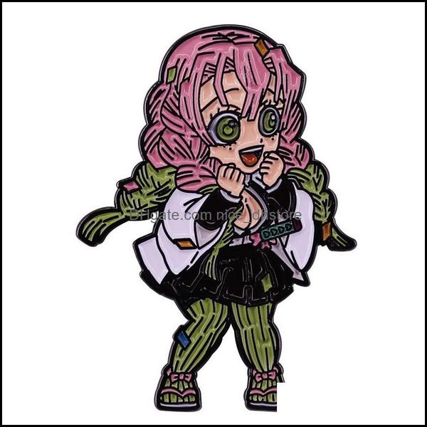 

pinsbrooches jewelry cartoon demon slayer enamel brooch love hashira kanroji mitsuri jacket lapel pins metal badges ac dhbqv, Gray