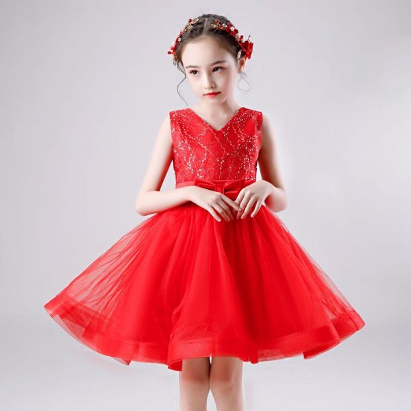 

girl's dresses baby girl dress princess v-neck sleeveless childrens net gauze tutu children's 2-10 years old, Red;yellow