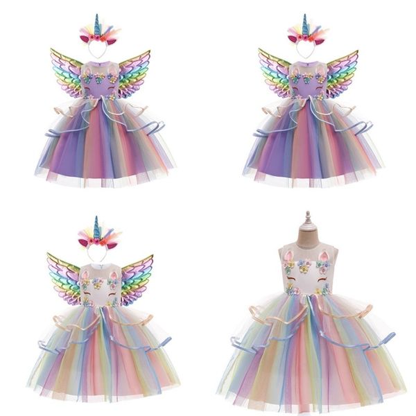 Bambine unicorno abito tutu pastello arcobaleno principessa ragazza di compleanno abiti da festa di compleanno bambini bambini halloween unicorno esibire costume 1017 e3