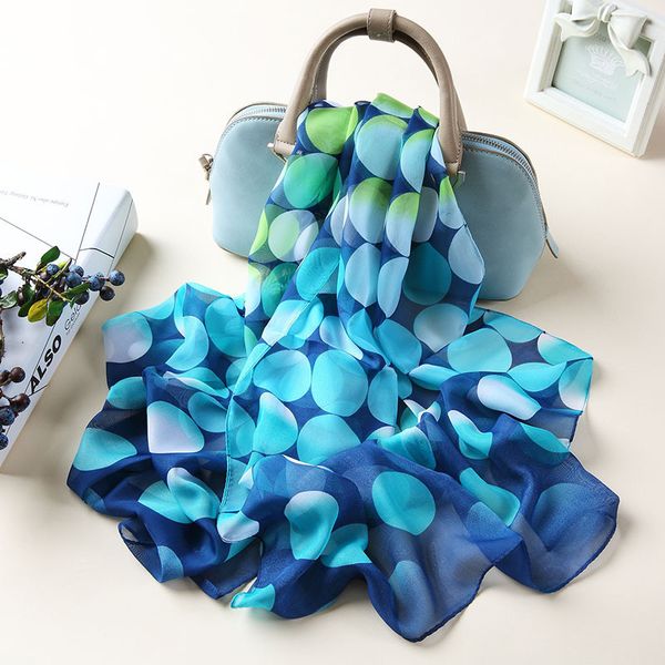 

silk scarves woman spring autumn long dots printed shawl scarf ladies chiffon autumn and winter beach scarf wraps 220628, Blue;gray