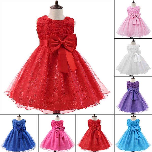 Neue Spitze Prinzessin Mädchen Kleid Weihnachten Geburtstag Party Kleidung Kind Hochzeit Rote Blume Kleider Kinder Winter Prom Kostüm G220428