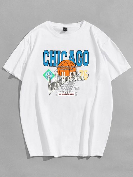 

romwe guys ball & letter graphic tee v7fy#, White;black