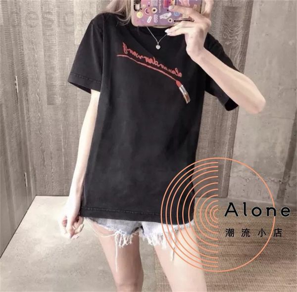 

women's t-shirt designer aw dawangjia 22 spring and summer new lipstick letter printing short sleeve men's women's same loose, White