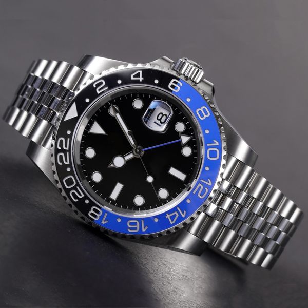 

watches luxury gmt 40mm automatic mechanical pepsi cola ceramic ring blue stainless steel strap folding buckle montre de luxe, Silver