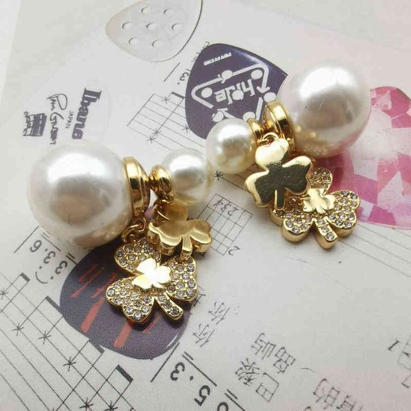 

2022 factory wholesale new light luxury lucky leaf full diamond high-grade texture celebrity simple front and back pearl, Golden
