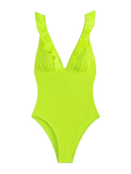 

frill trim rib one piece swimsuit i5kd#, White;black