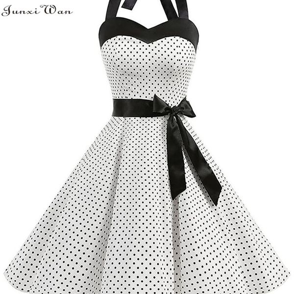 Frauen Polka Dot Print Sommer Kleid Sexy Retro Weiß Halter Vintage Plus Größe Robe Femme Pin Up Rockabilly Party 220402