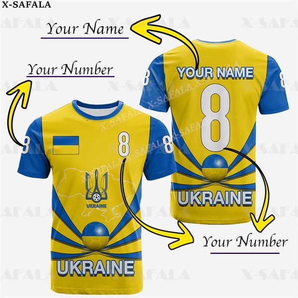 Ukraine benutzerdefinierte Name und Zahlenfans Fußball Fußball 3D gedruckt hochwertiger T -Shirt -Sommer -Runde Hals Frauen weibliche Top 9 220708