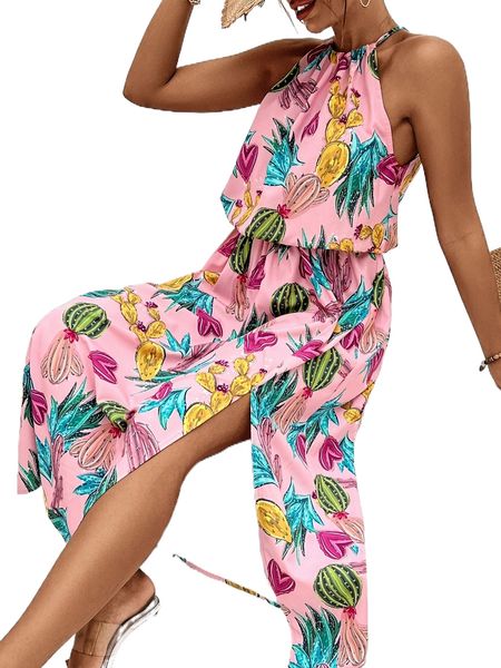 

cactus print ruched split thigh dress o6ax#, Black;gray