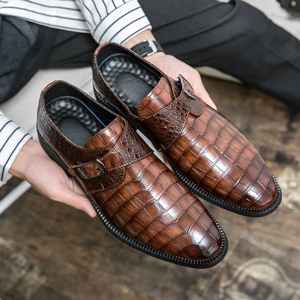 

Men Gentlemen Monk Shoes Solid Color PU Crocodile Pattern Single Buckle Fashion Business Casual Wedding Party Daily Dress Shoes, Clear