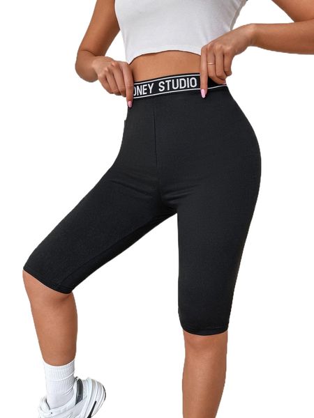 

letter tape waist biker shorts g3s7#, White;black