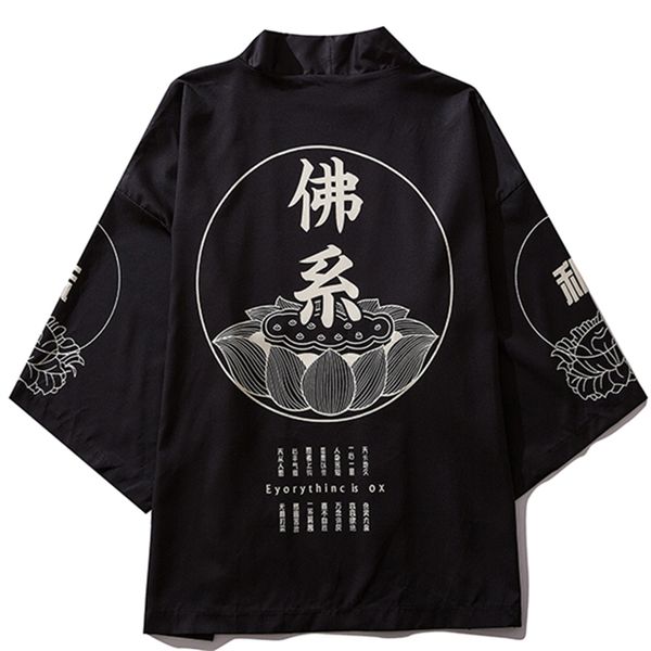 

buddhism print japanese black kimono haori yukata cosplay women men fashion summer casual traditional robe streetwear clothing, Red