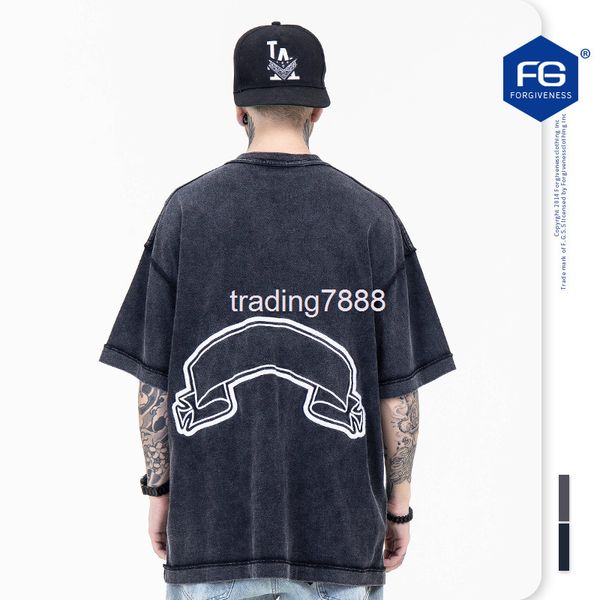 

men's t-shirts fg men's wear | spring and summer high street fashion brand letter towel embroidery washing reverse line craft shor, White;black