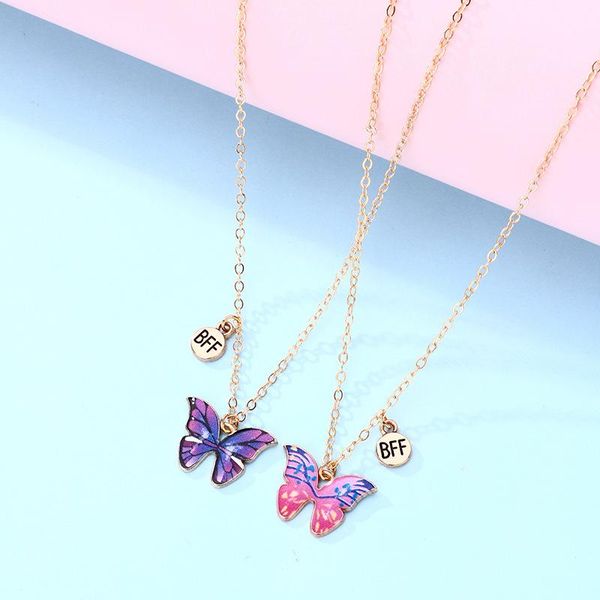 Colares pendentes de borboleta colorida Friends Friends Chain Chain BFF Amizade Jewelry Gifts for Kids 2pcs/setPinging