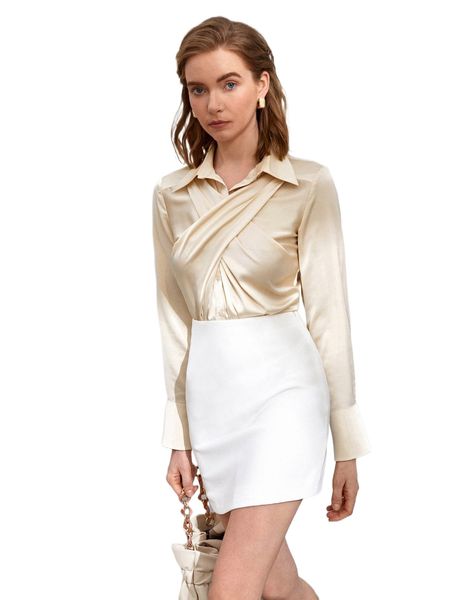 

solid cross wrap collared satin b70v#, White