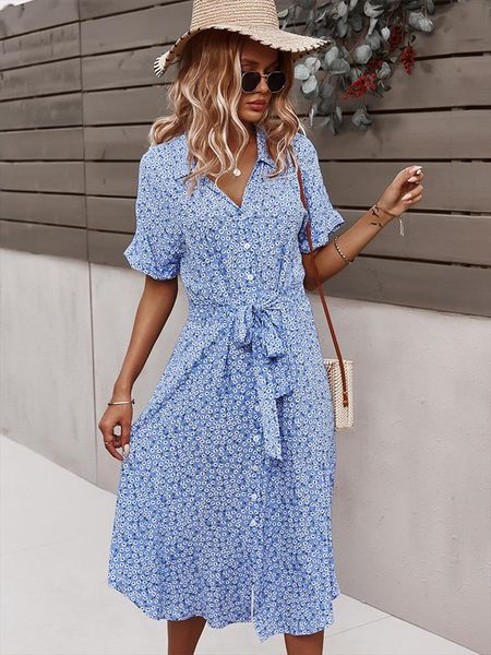 

spring summer ladies bandage dress women casual medium long sleeve button floral print holiday style chic female, Black;gray