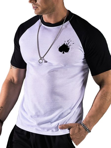 

men two tone playing card print raglan sleeve tee 58cq#, White;black