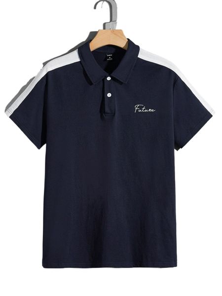 

men letter embroidery contrast side seam polo shirt t8uy#, White;black