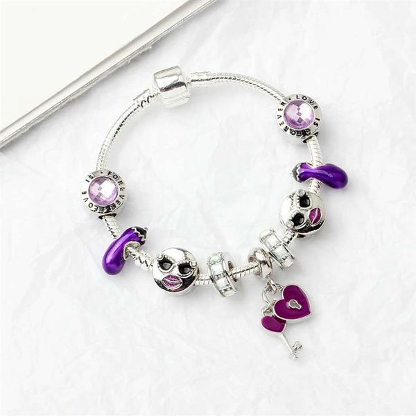 

whole- charm heart key pendant 925 silver bracelets sunglasses face beads diy wedding jewelry christmas gift charm accessories2749, Golden;silver