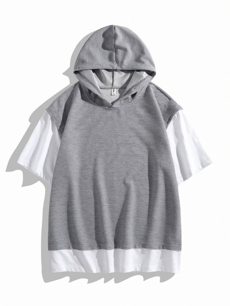 

men drop shoulder hooded rib-knit tee w2yc#, White;black