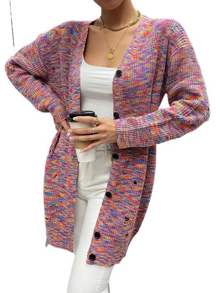 

space dye drop shoulder ripped cardigan y0be#, White;black