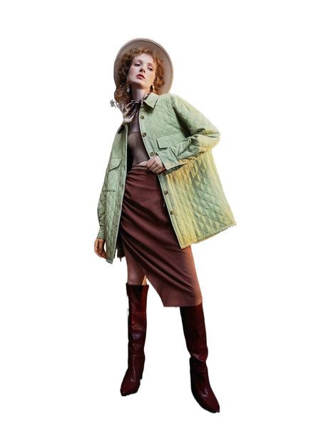 

x vivian rivas flap pocket drop shoulder argyle quilted coat s9ii#, Black