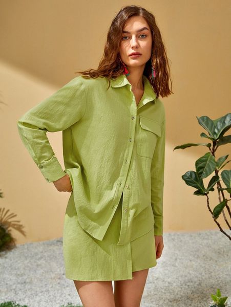 

flap pocket drop shoulder blouse k0df#, White