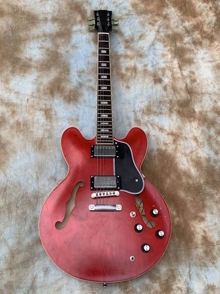 

electric guitar,semi-hollow body jazz, aged/relic jd simon,wine red