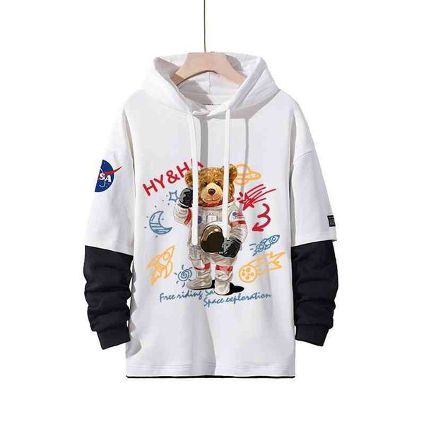 

nasa autumn sweater long sleeve 400g casual cartoon animation fake two hooded white men's trend, Black