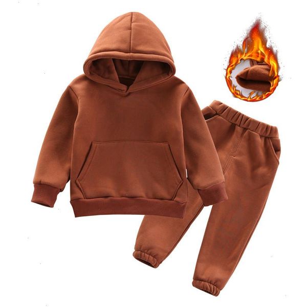 

winter children clothing suit sport set solid color infant kid warm sports long-sleeved hooded pants 2pcs baby boy sweater, White