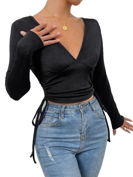 

solid drawstring side tee e0ma#, White