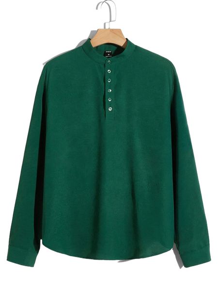 

men button half placket shirt t85s#, White;black
