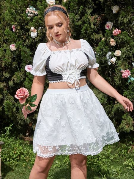 

plus butterfly embroidery organza overlay skirt 89jv#, Black