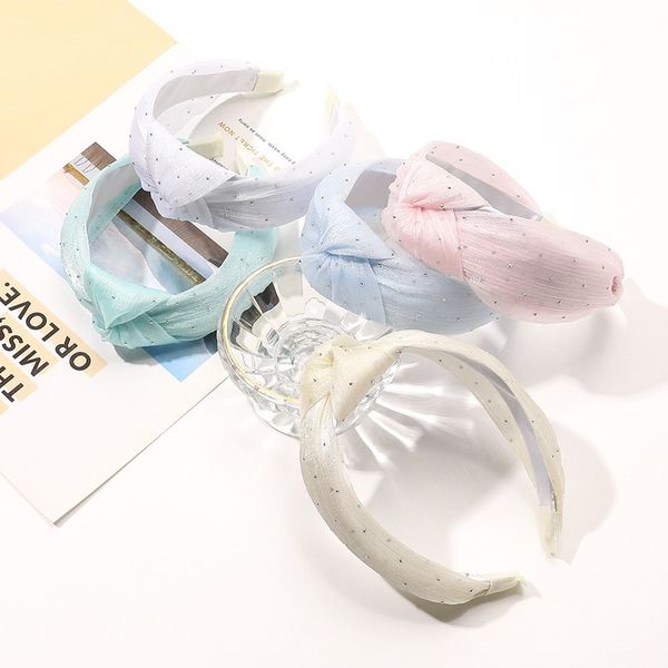 

fashion women knot headband fresh soild color hairband bright yarn rhinestone wide-brimmed headwear summer hair accessories, Silver