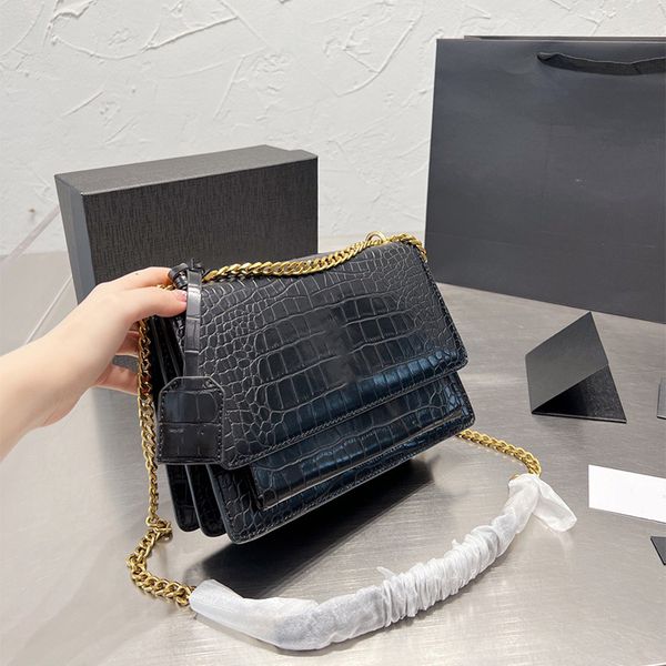 

classic sunset bag leather luxury channel women's bag gold chain crossbody 24cm shoulder handbag 6 colors designer handbags