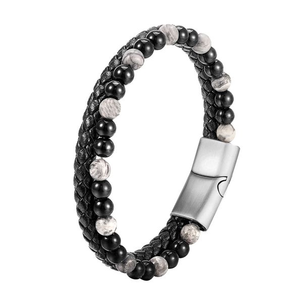 Design legal, branca branca negra de esferas de ágata preto fios de pulseiras de couro genuínas para homens presentes