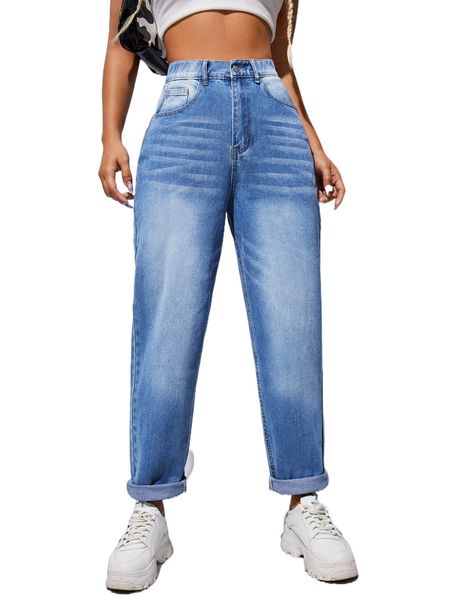 

high waisted zip fly mom fit jeans j9pr#, Blue