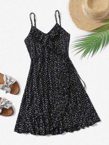 

ditsy floral print cami dress y9ab#, Black;gray