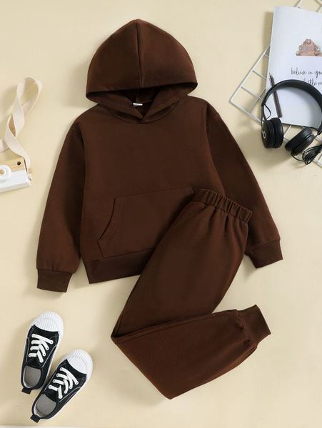 

girls kangaroo pocket hoodie & sweatpants she, White