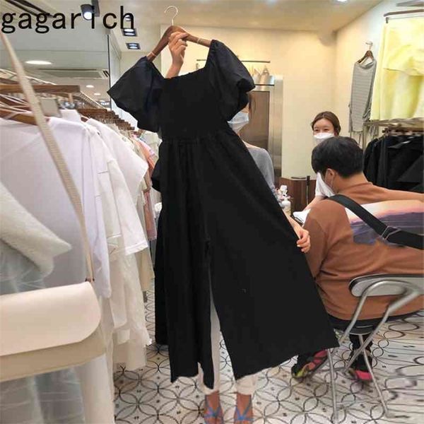

gagarich women jumpsuit spring french elegant vintagetemperament ladies square neck high waist wide leg casual jumpsuits 210326, Black;white