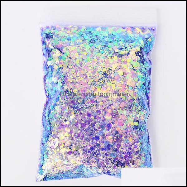 

nail glitter art salon health beauty 50g/bag holographic mixed hexagon shape chunky sequins sparkly flakes slices manicure body/eye/face t, Silver;gold