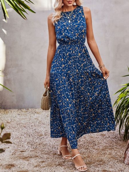 

floral print sleeveless ruffle hem dress o7qh#, Black;gray