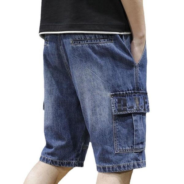 

men's jeans men denim shorts straight multi-pocket good quality loose casual short knee length, Blue